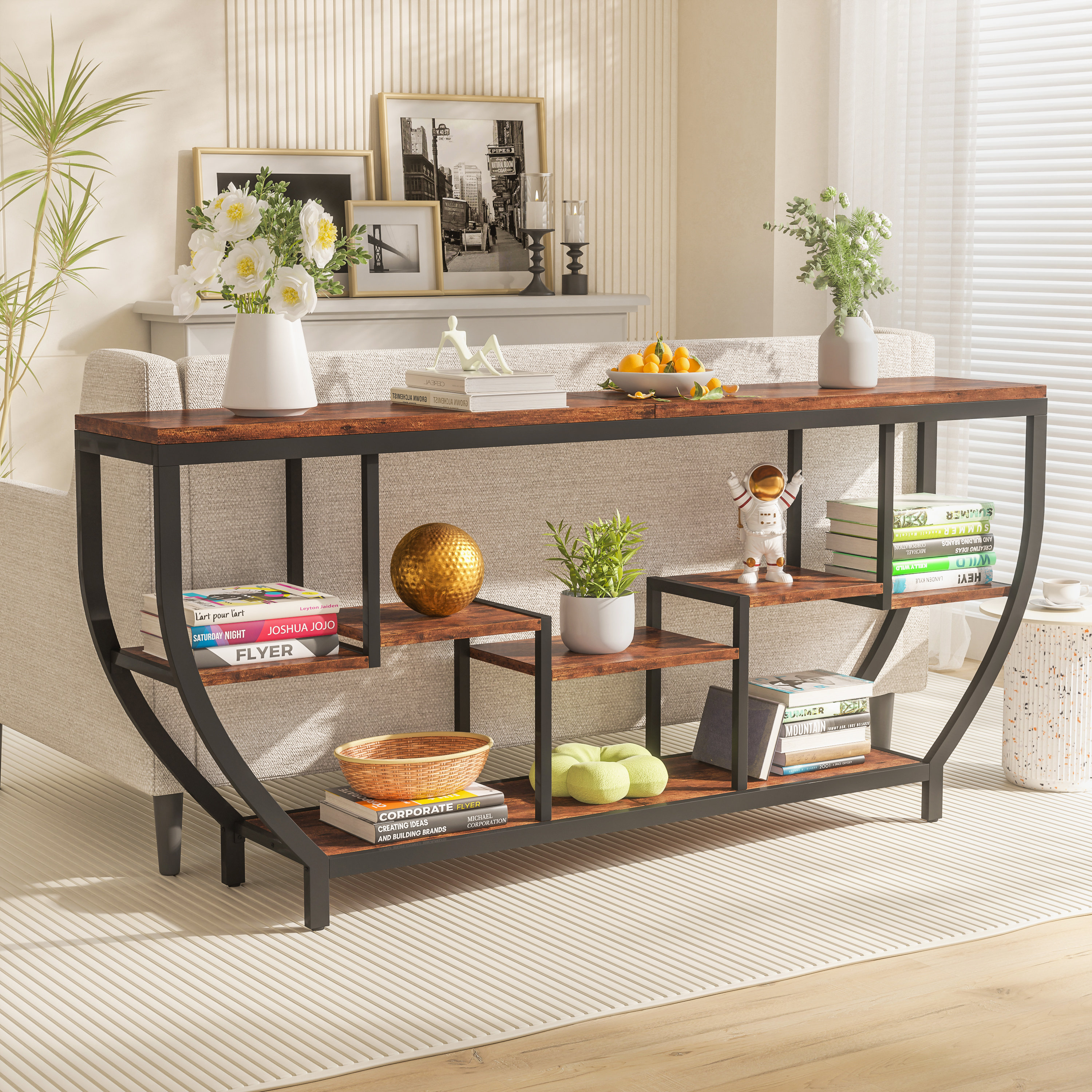 17 Stories 70.86" Extra Long Console Table Sofa Table & Storage Shelves